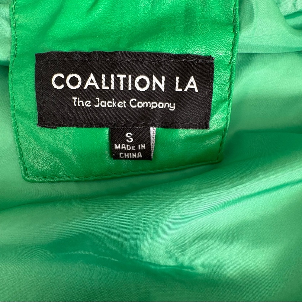 Coalition LA Green Puffer Vest Cropped Zip Pockets Snap & Zip Up Collar - Picture 2 of 14